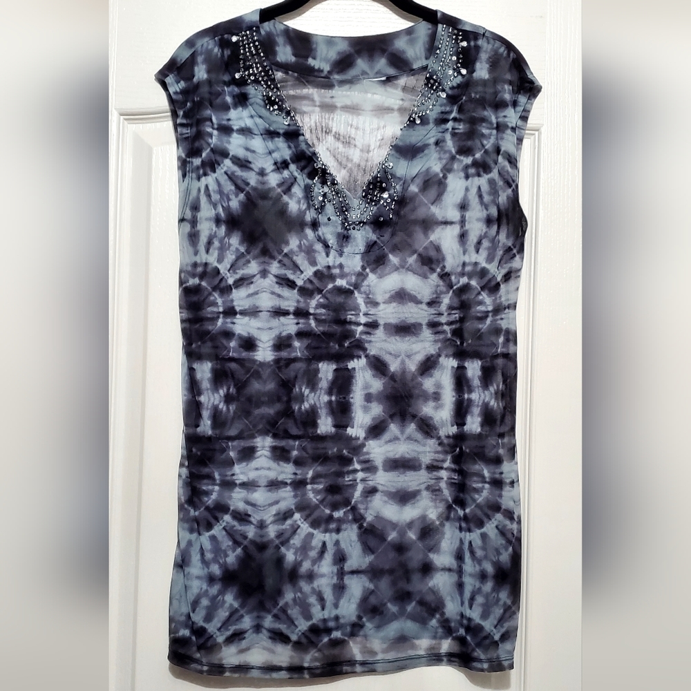 Beaded Tie Dye Sheer Blouse